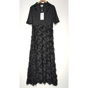 Vicky and Lucas Black Maxi Dress L NWT Feather Skirt Cocktail Evening Chic Party